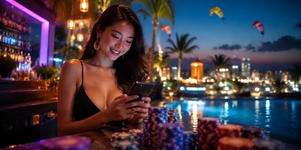 Màn hình nạp tiền cược trực tuyến ban đêm tại khu vực Mũi Né, Việt Nam